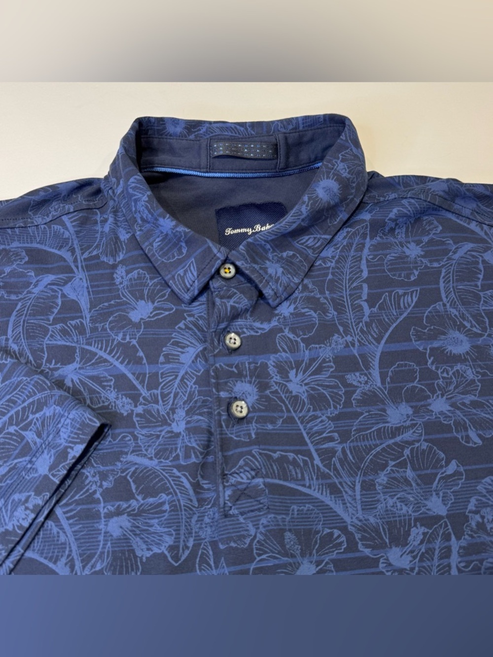 Tommy Bahama Men's XL Short Sleeve Hawaiian Tropical Polo Navy Blue